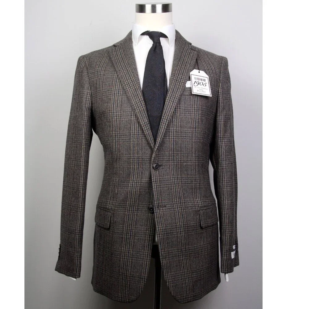 42L JOS A BANK 1905 Men's Blazer SportCoat‎ Jacket Check Wool Brown D050262 166J